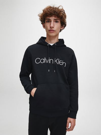 Calvin Klein Ruhák HU989525 | Calvin Klein Organic Cotton Logo Férfi Kapucnis Pulóver Fekete